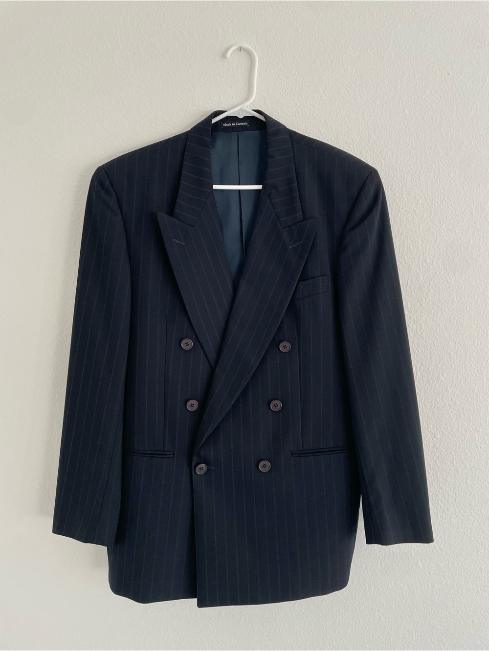 Vintage Yves Saint Laurent Double-Breasted Wool Pinstripe Blazer Made in Canada